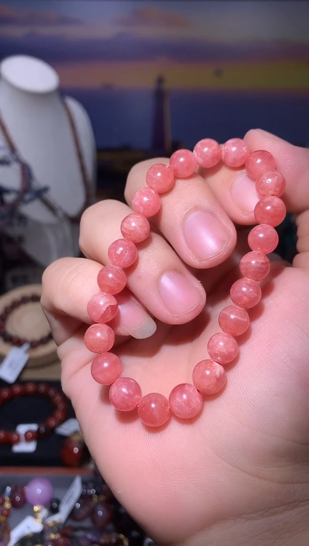未镶嵌菱锰矿（红纹石）手串红纹石圆珠手串，8m