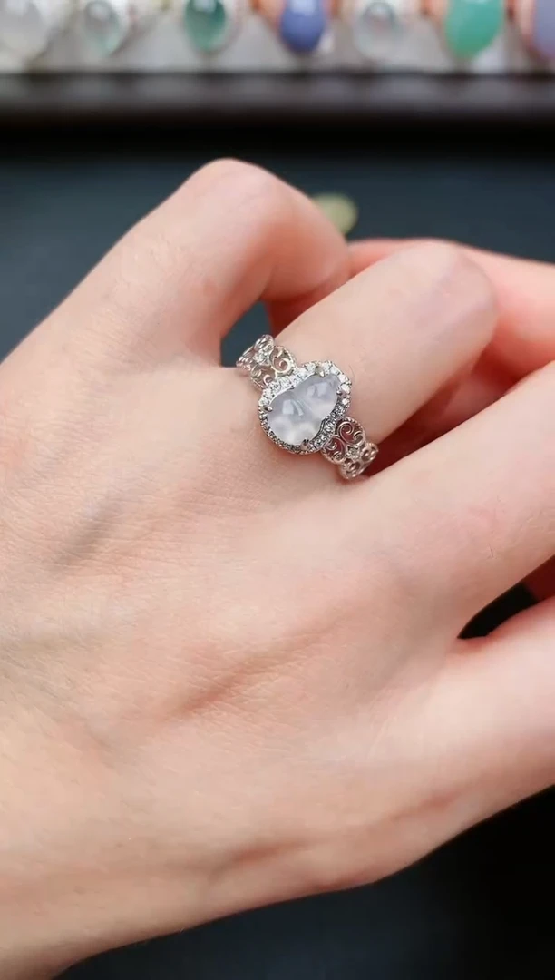 翡翠戒指银S925镶嵌...