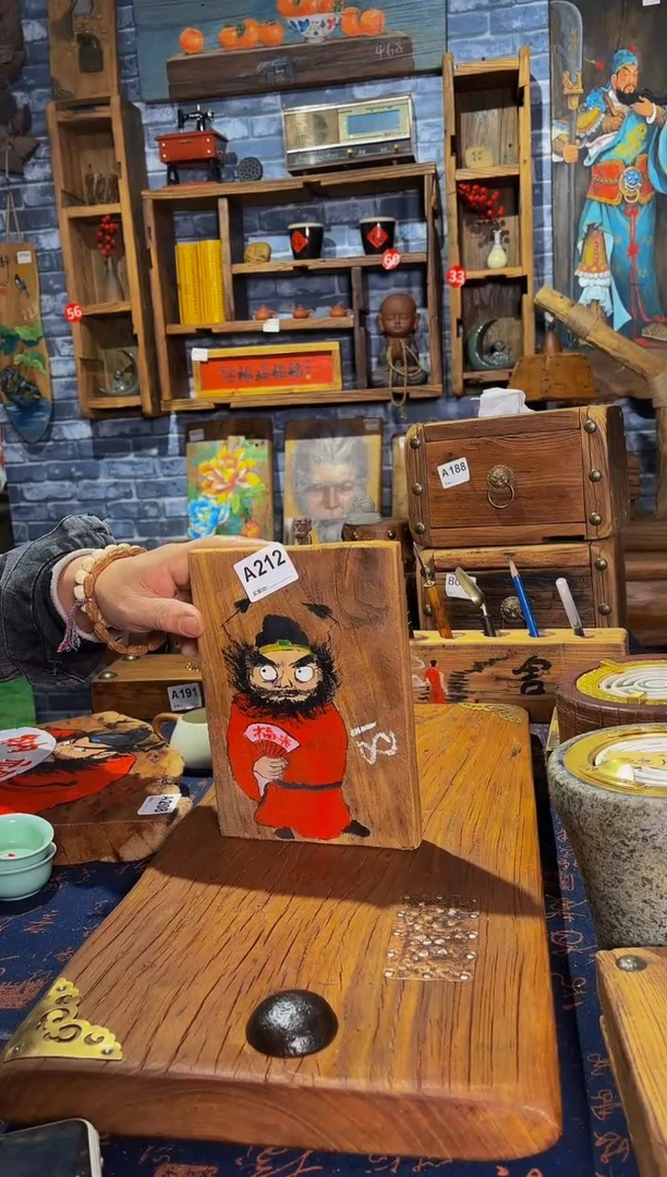 风化老门板丙烯画挂画