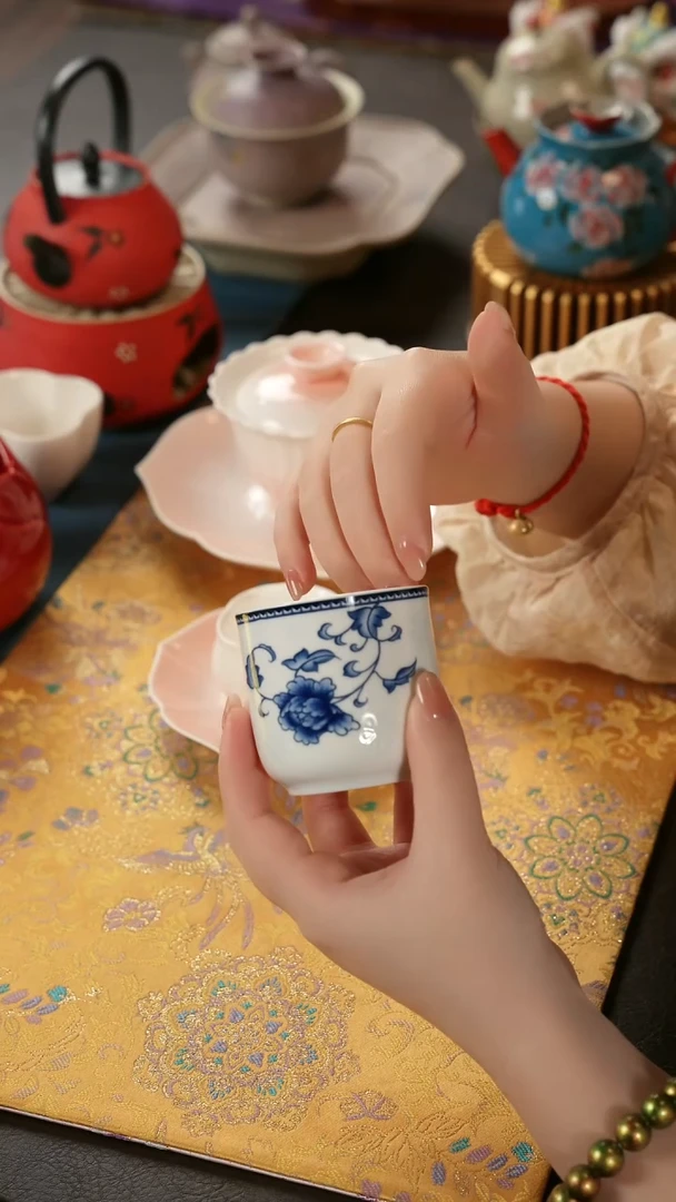 青云茶斋陶瓷茶具青花手握杯