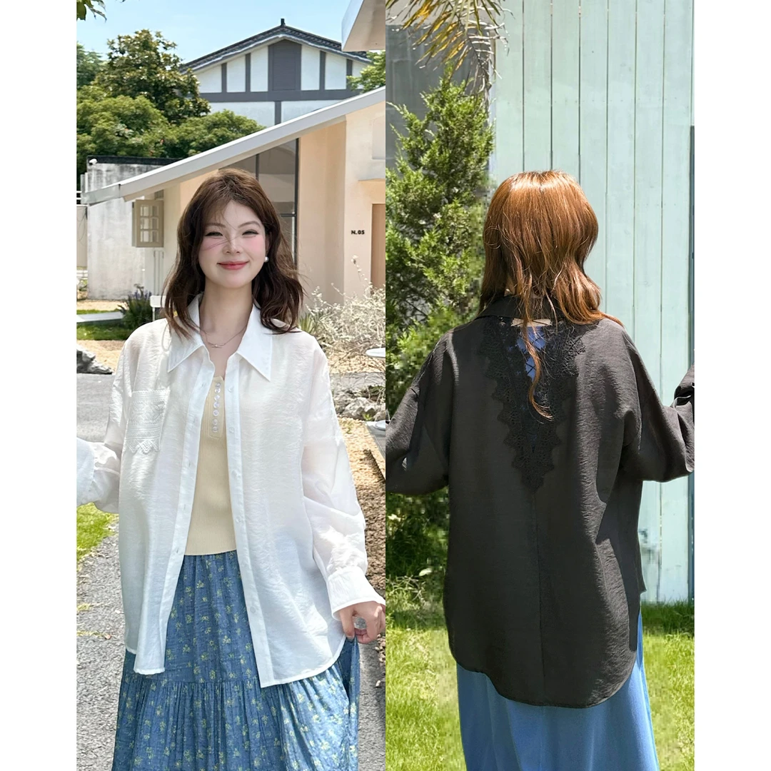 裂渡宣宣【朦胧美】微胖大码女夏时尚后背镂空气质百搭衬衫ZY506A63