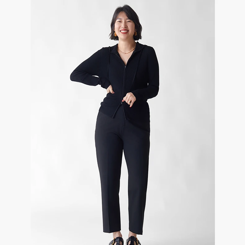 GOLDENBARRY|241048/241063极简纯色羊毛连帽开衫打底抽绳宽松感