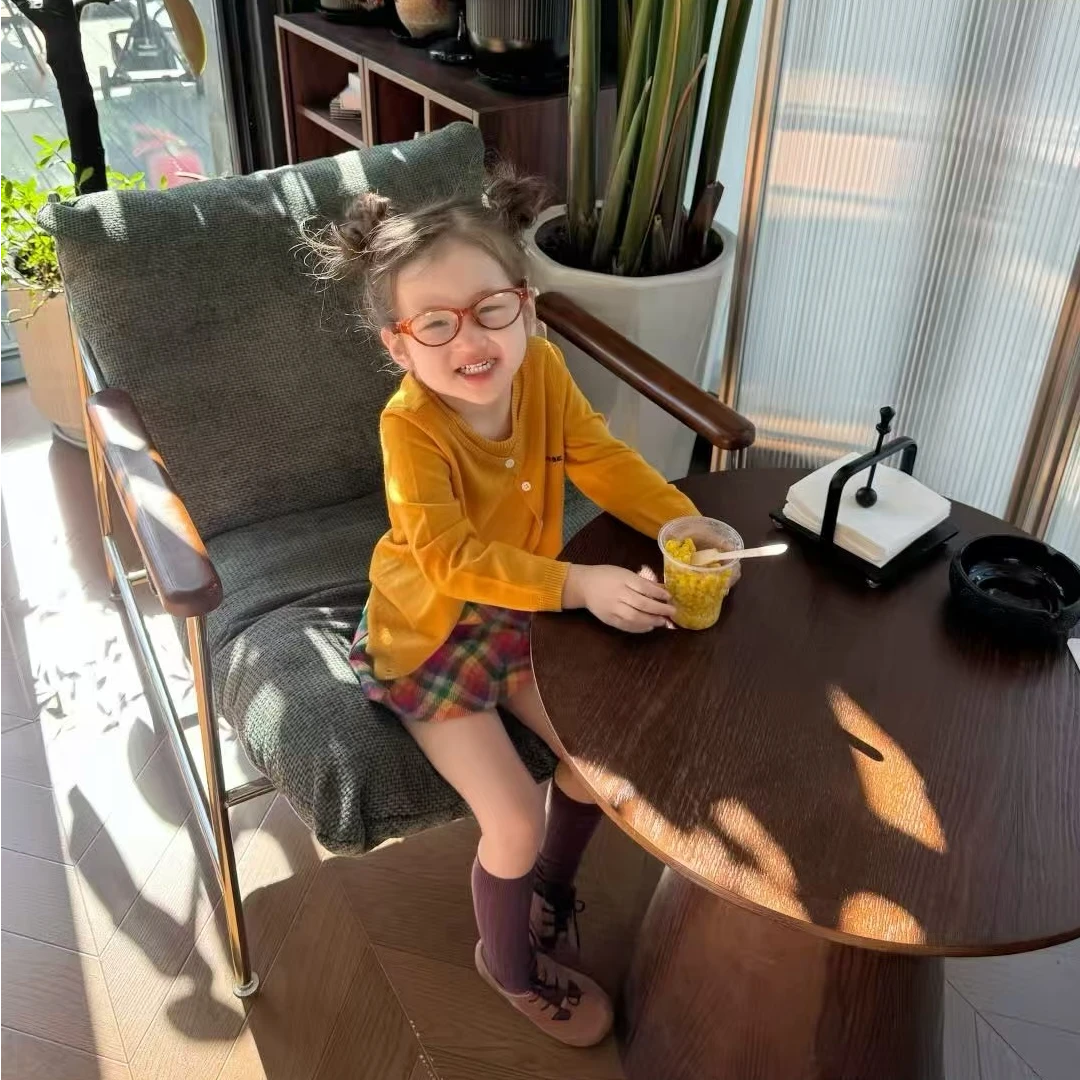 壹妈童装女童套装琥珀流光穿搭2025秋装洋气女宝黄色假两件上衣