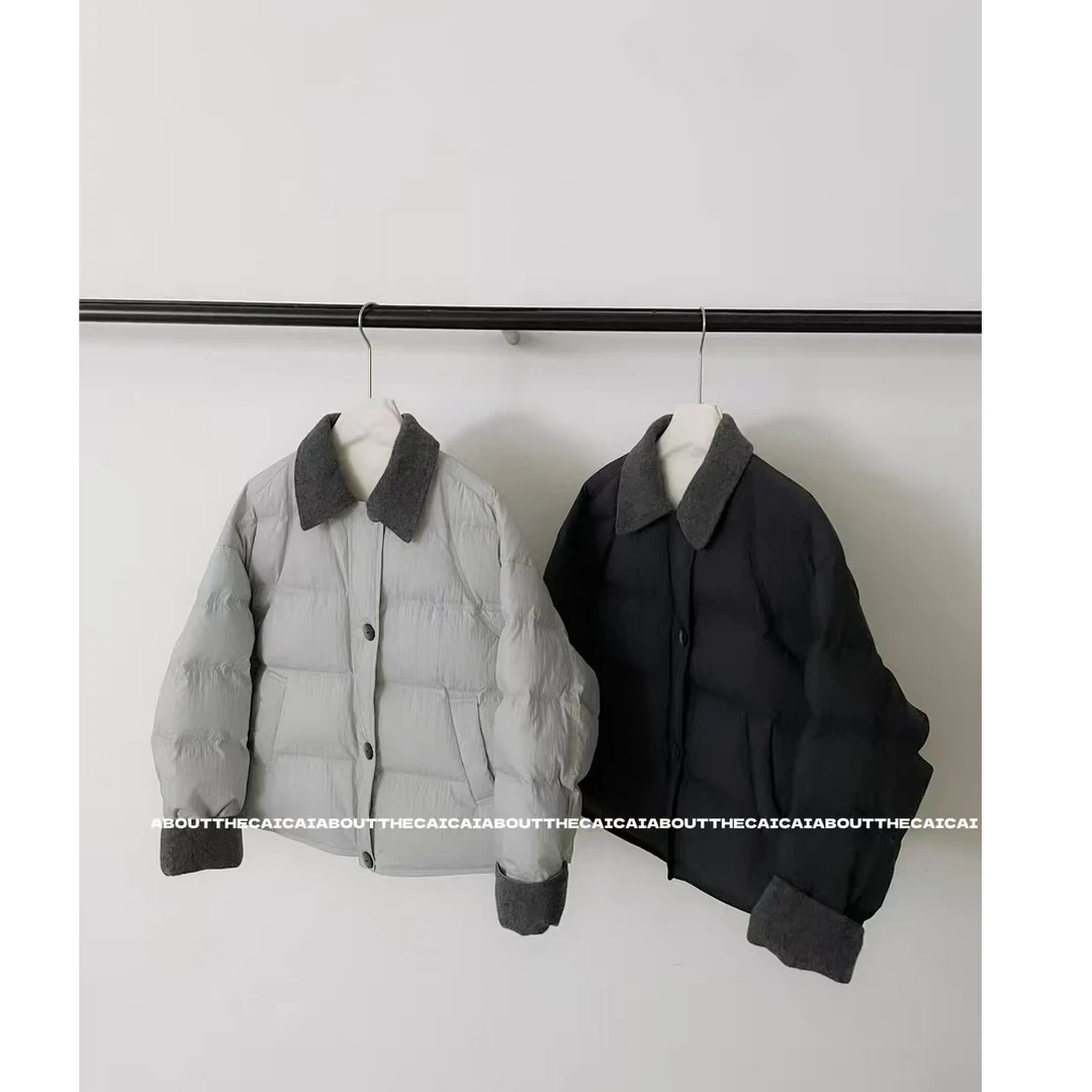 2025冬季爆款休闲棉服女小众简约时尚翻领撞色设计保暖外套