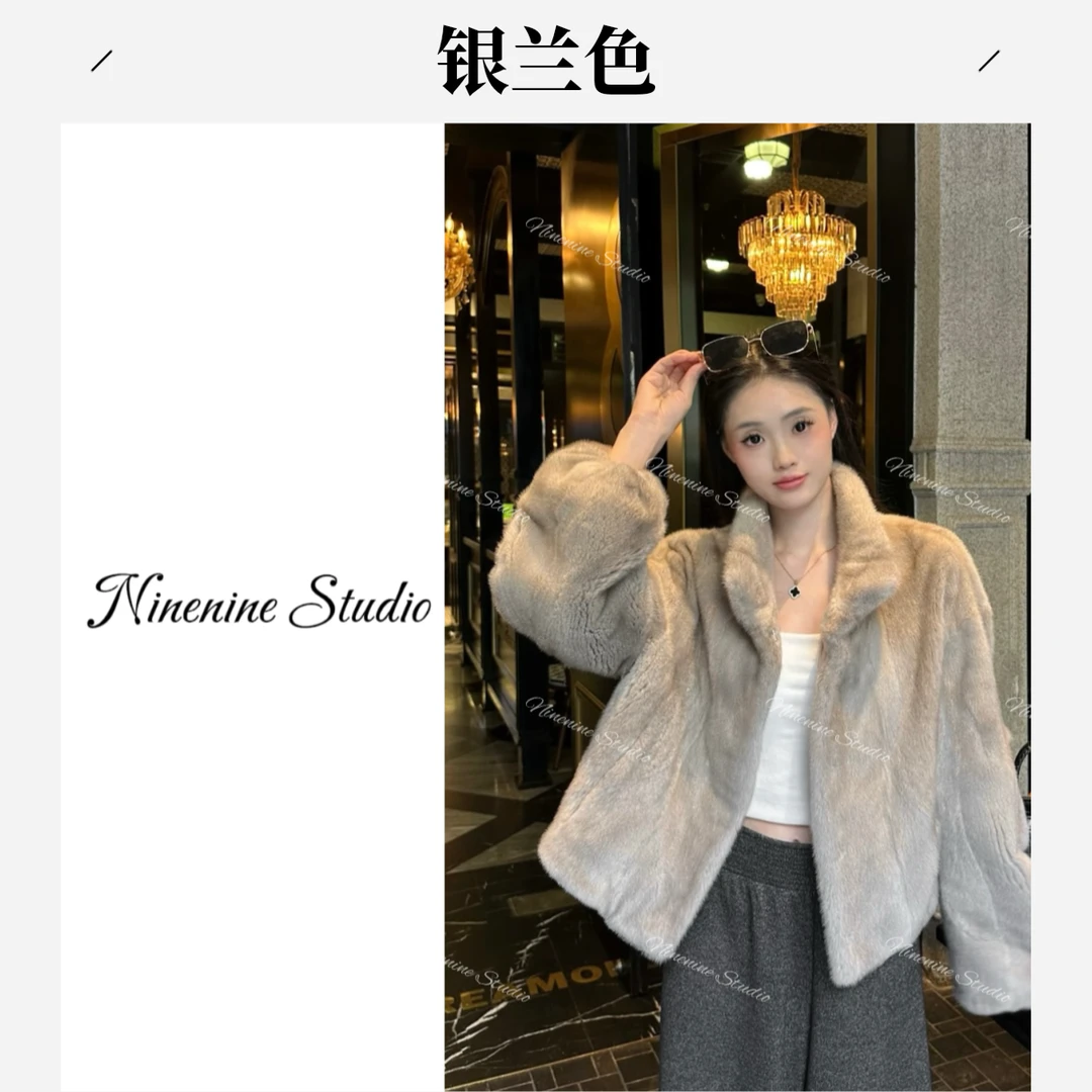 进口紫金短二整貂皮草外套水貂新潮袖口带褶设计貂毛皮草大衣60-3