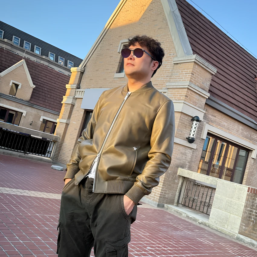 “66000典藏版"手工C/D金属小蜜蜂意产Plonge小羊羔皮飞行夹克军绿