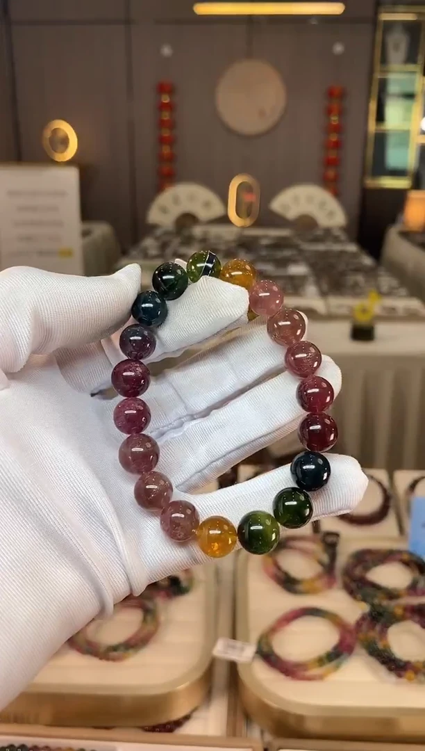 未镶嵌老矿碧玺色标彩虹单圈手串10mm+碧玺多样性发货一条xion