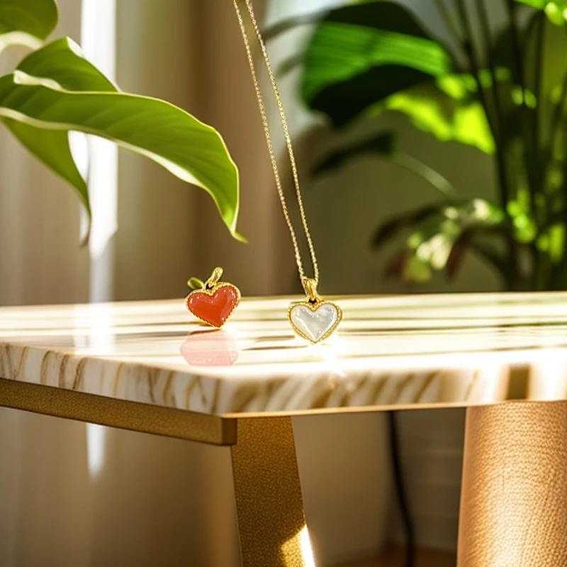 【WS】双面爱心18k黄金玛瑙吊坠（赠链）-HJ073发一