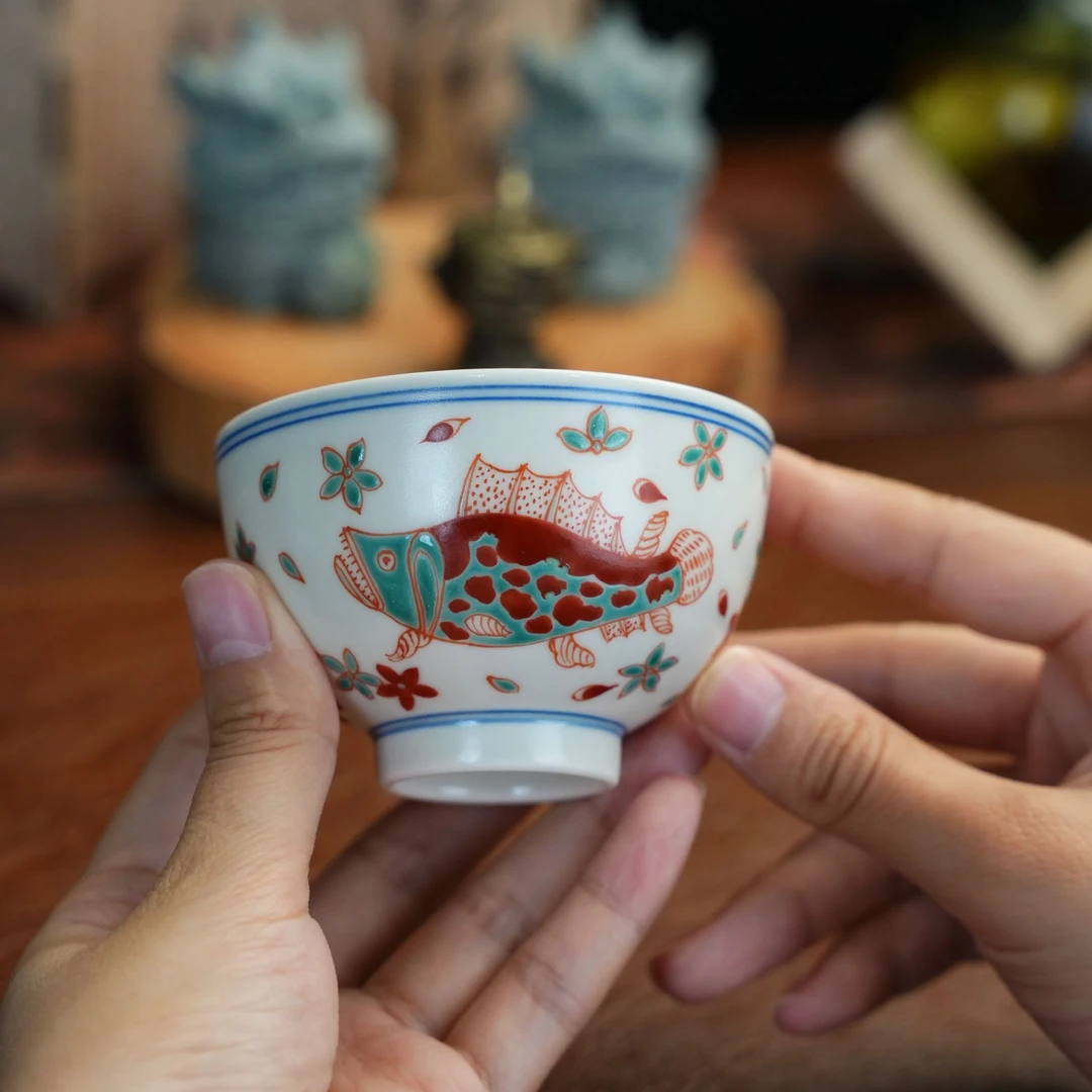 「雨溪山房」红绿彩桃花鲑鱼主人杯100cc