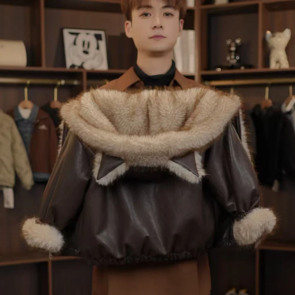 儿童加绒加厚款冬季翻领厚款超厚定制款毛毛外套冬款皮衣夹克外套