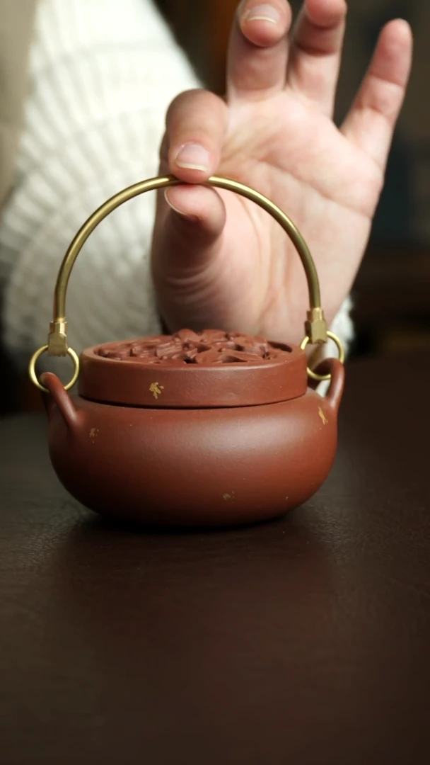 茶杯紫砂62号 繁花提梁香炉 宜兴紫砂原矿作品