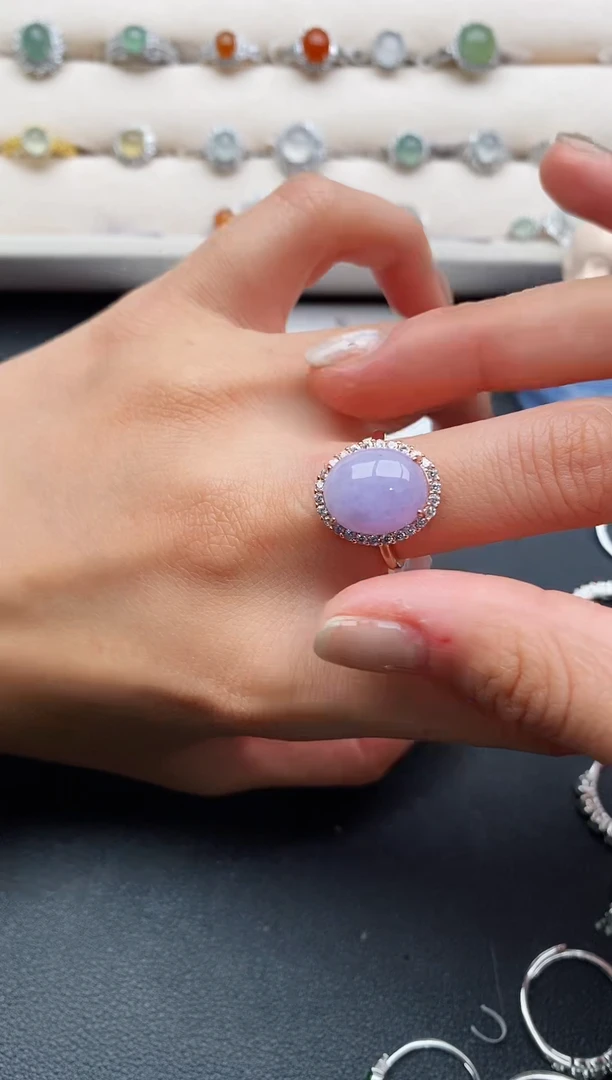 银S925镶嵌戒指翡翠缅甸天然A货翡翠33  2-8