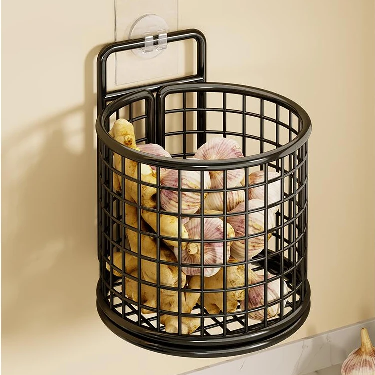 葱姜蒜收纳盒墙上壁挂免打孔收纳筐大蒜生姜挂篮厨房多功能置物架