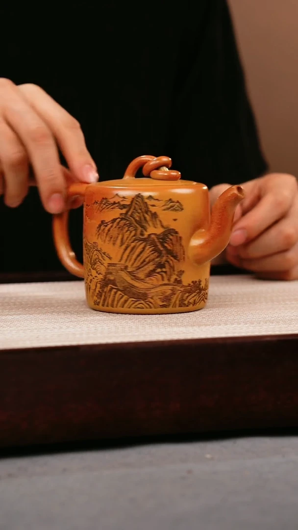 茶壶紫砂九段烧 双圈 刻绘