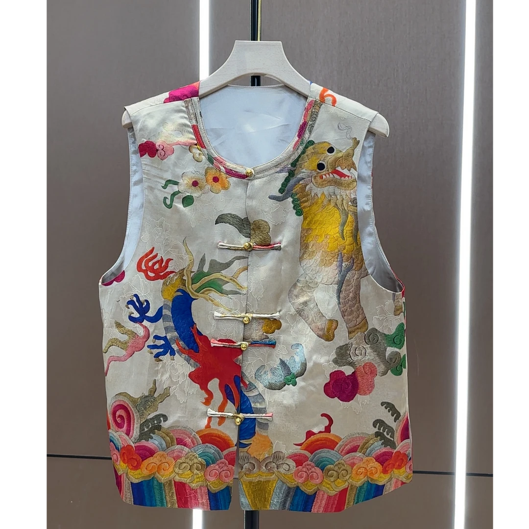 【米朵家】夏款新中式祥瑞麒麟四海升平图高端气质女士马甲 16829-1