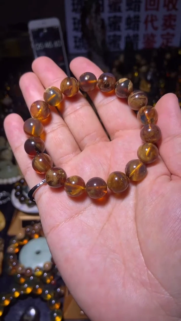 琥珀未镶嵌珠宝奇石手串11mm+
