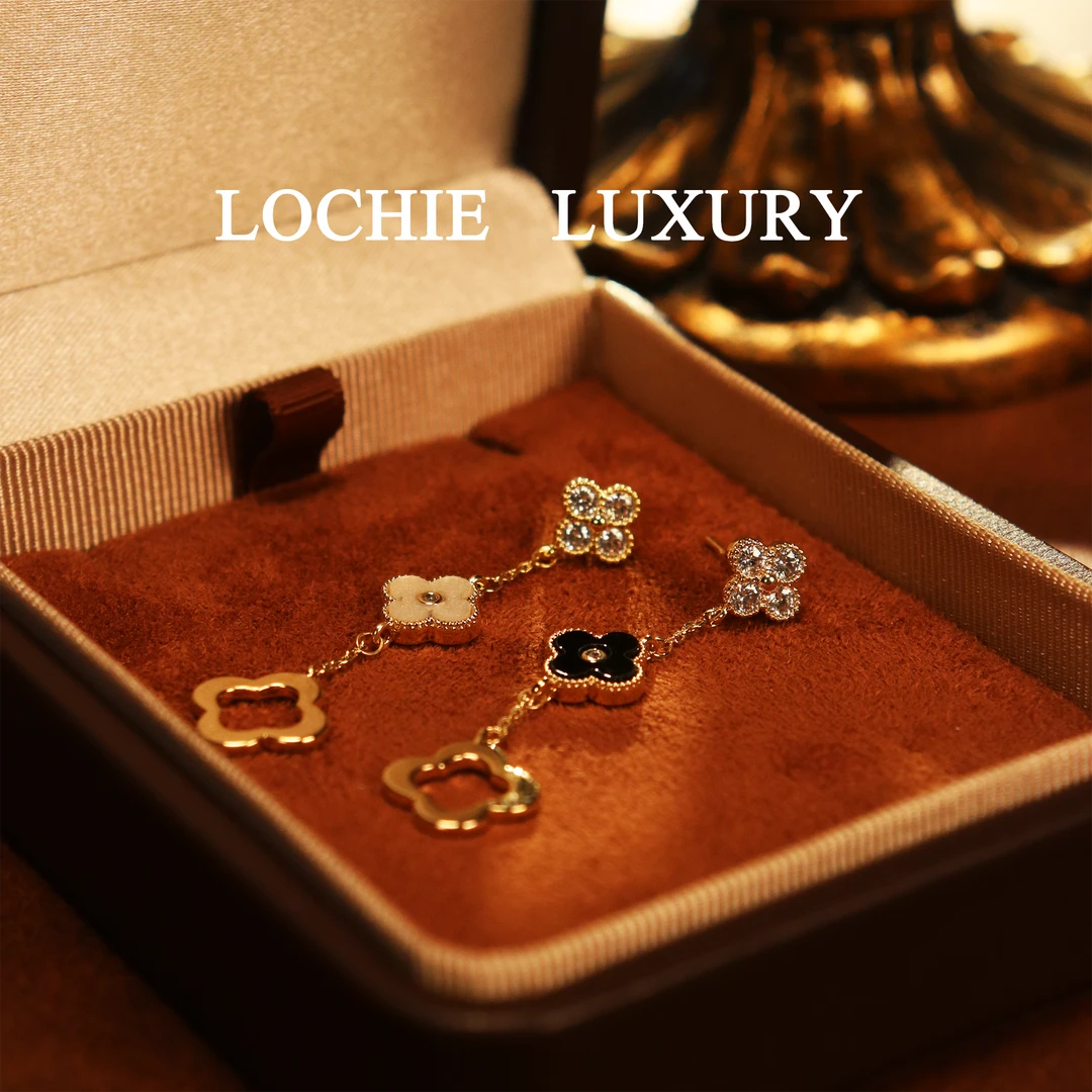 黄铜锆石耳饰 K053【清丽动人】法式轻奢精致双色四叶草吊坠耳钉