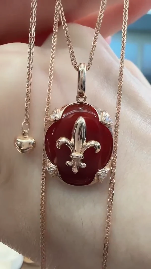 18K金镶嵌定制玛瑙18K金设计款鸢尾花吊坠不含链