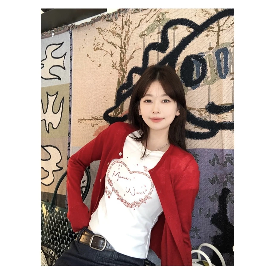 韩国open yy宣美同款爱心印花正肩短袖T恤夏款X3676
