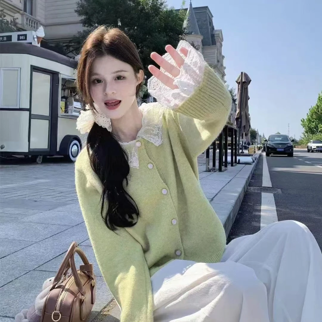 【西虹柿的红】法式多巴胺温柔蕾丝花边针织开衫时尚百搭气质高雅