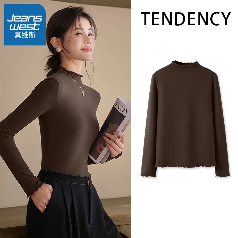 真维斯女装独特漂亮木耳边薄绒打底衫25年新款秋冬薄绒打底衫C