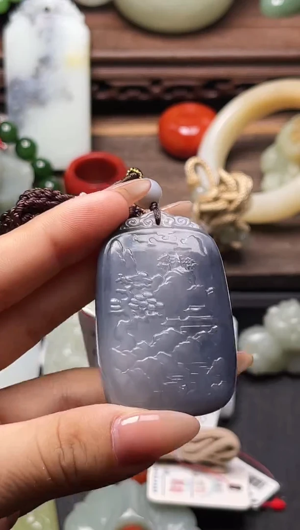 和田玉未镶嵌吊坠(不含链)青海烟紫山水牌9003444