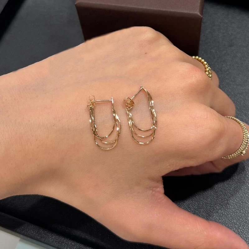 合金耳饰 多层链条流苏女百搭轻奢小众设计高级感精致气质耳钉