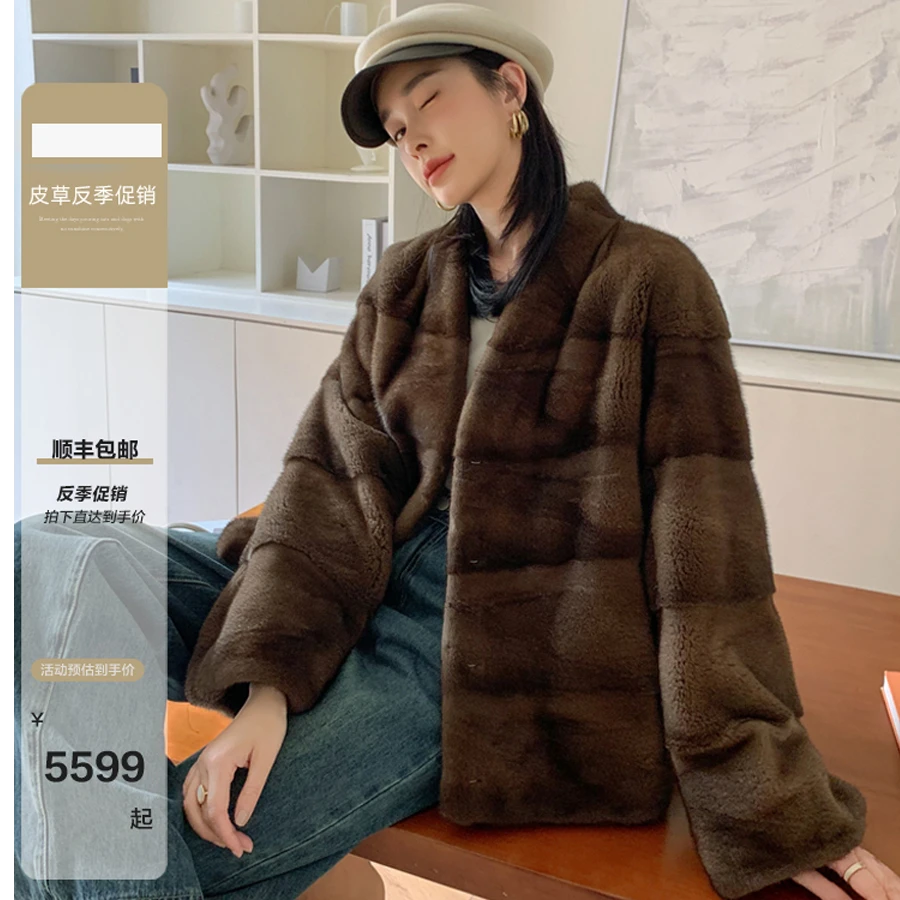 2025伊奴卡进口紫标级水貂貂皮水貂皮草大衣横排时尚冬季皮草女