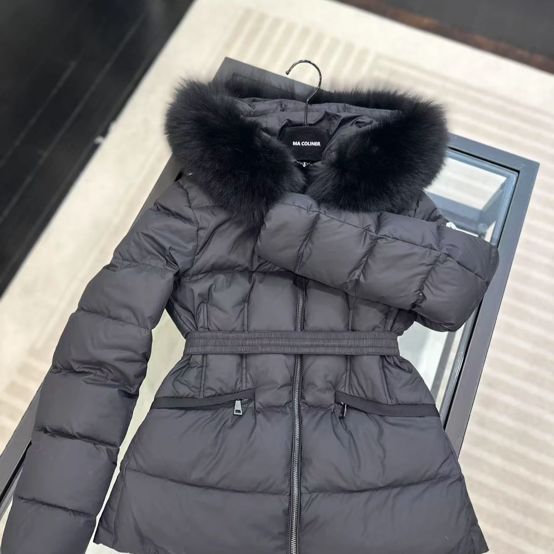 ALL IN 2024冬季时尚女短款加厚修身收腰领连帽外套