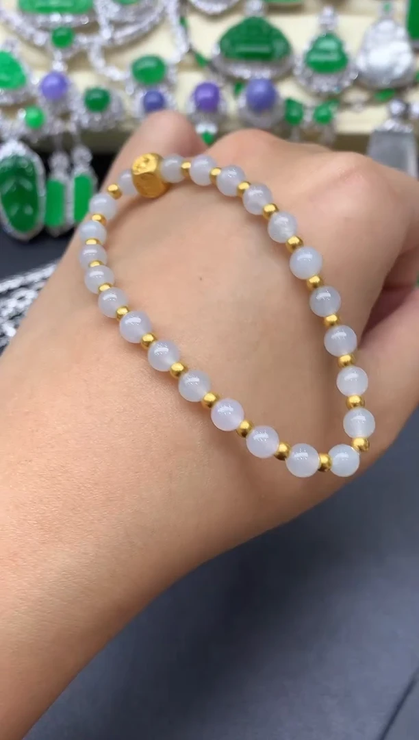 足金镶嵌手链翡翠498-中国好珍宝