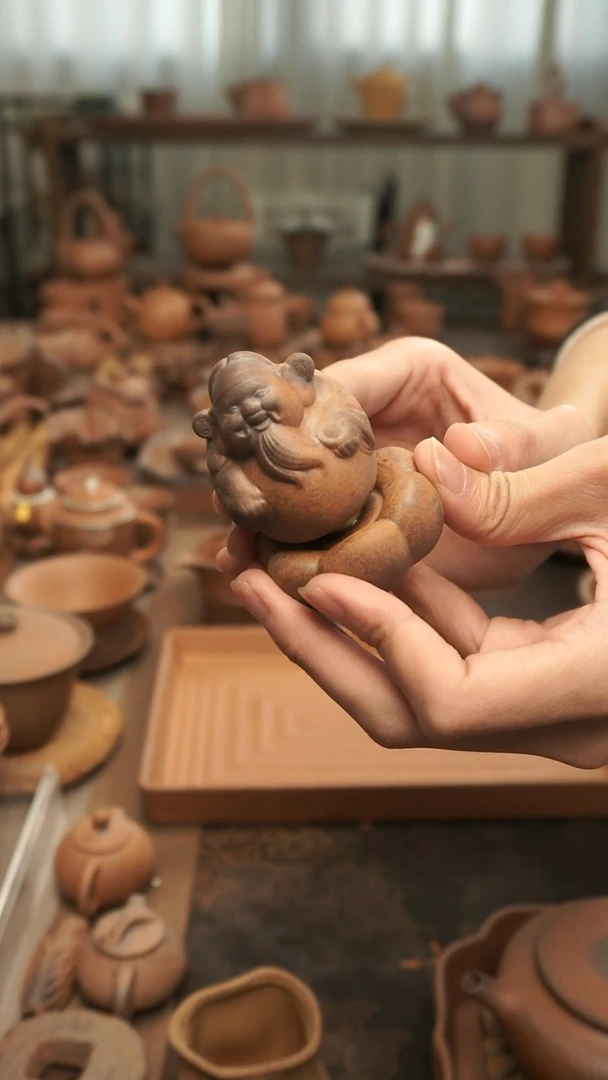 老岩泥原矿老岩泥  财源滚滚来 转转财神 茶宠摆件