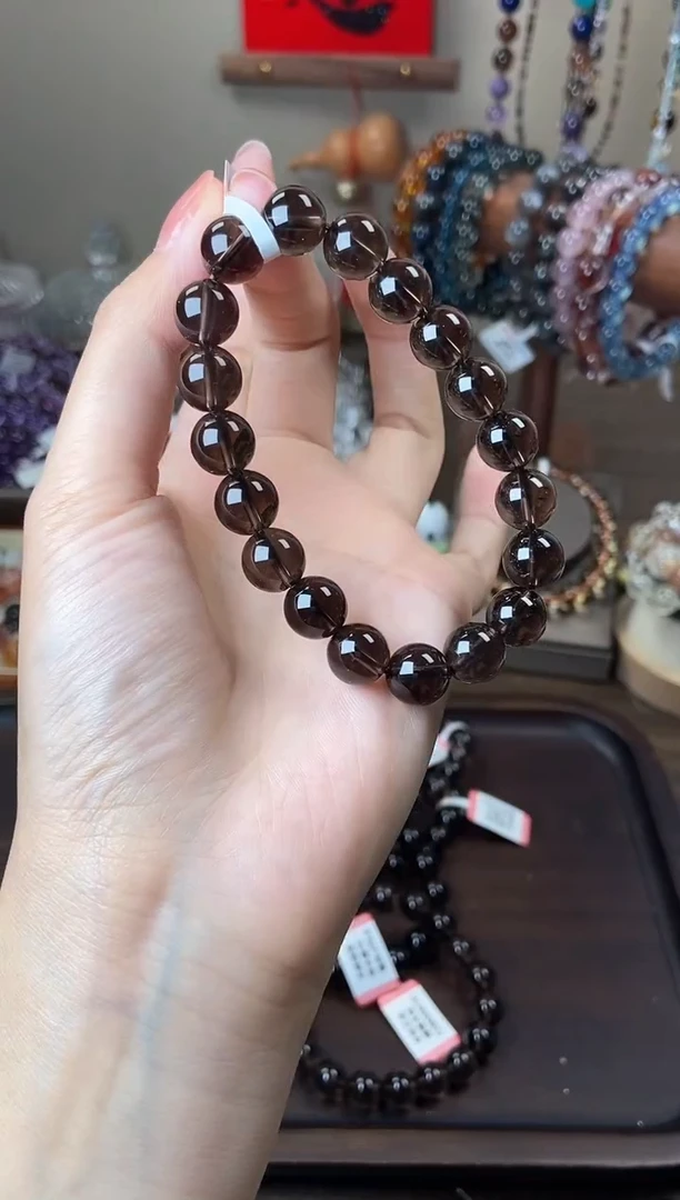 未镶嵌手链水晶10mm茶水晶深色