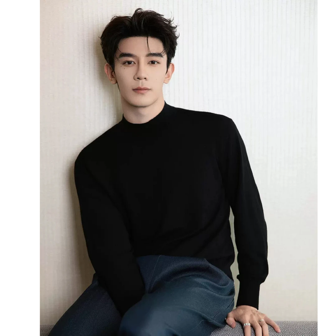 明星同款半高领毛衣男士黑色内搭打底毛衫秋冬款保暖中领针织衫