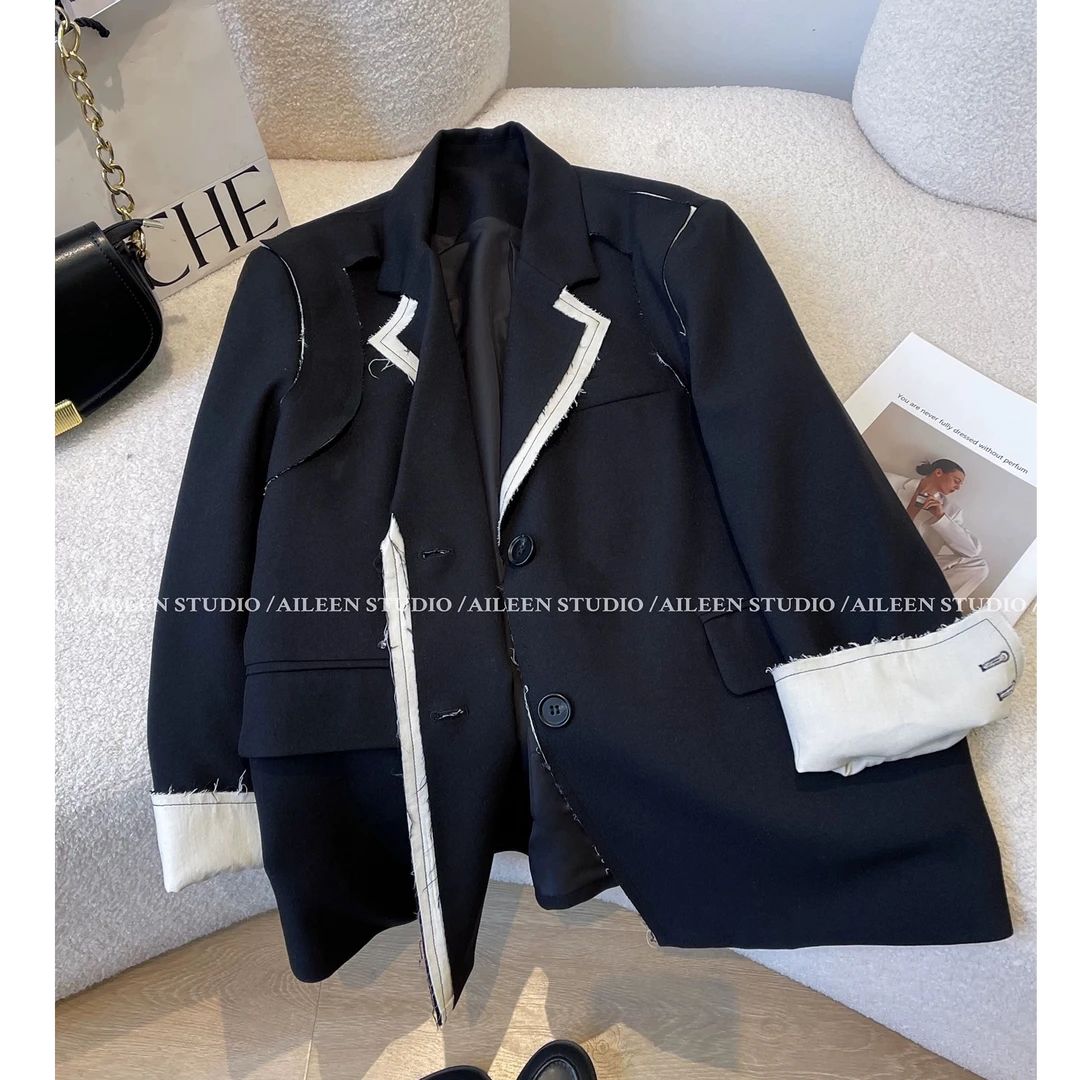 黑色西装外套女宽松2025秋装新款设计感小众气质百搭小西服上衣潮