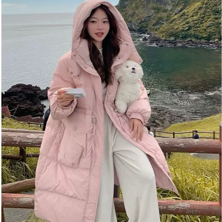 2024秋冬季新款羽绒服女中长款过膝连帽加厚鸭绒暖外套Q0816 LX