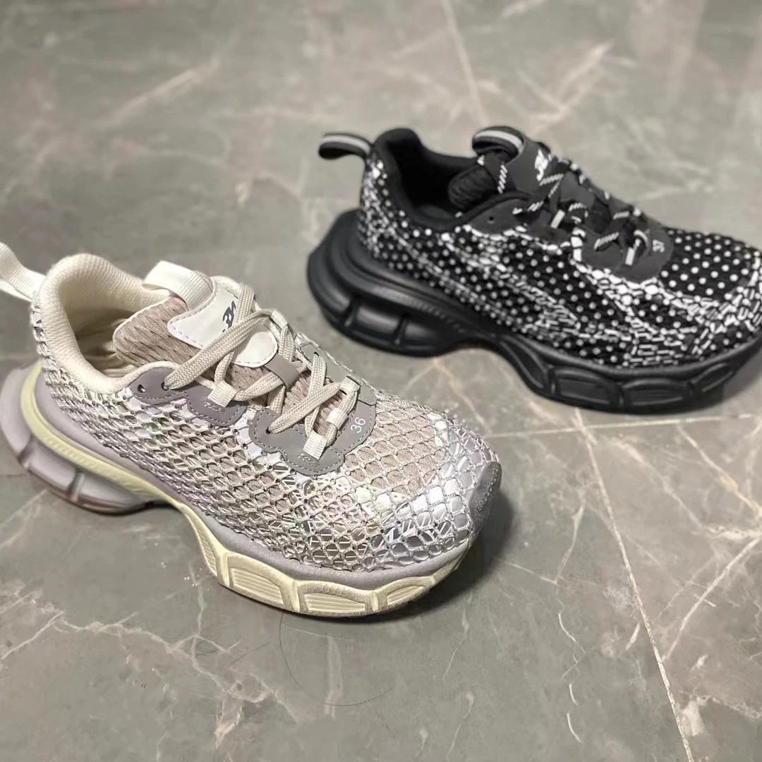 欧洲站水钻老爹鞋女2025春季新款韩版小个子圆头厚底运动休闲鞋