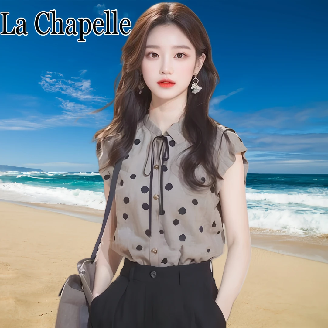 SM潮流秋季新款波点印花短袖小飞袖衬衫女设计感独特漂亮上衣服