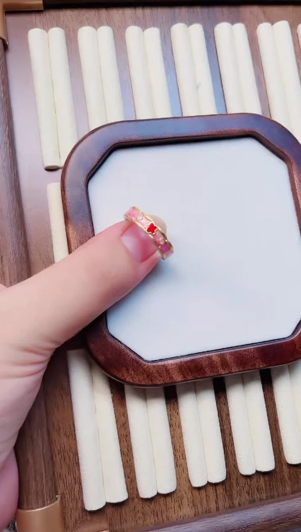 足银珐琅粉色星空戒指