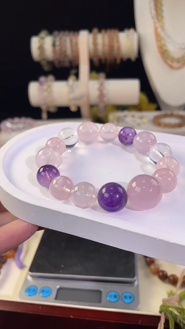 未镶嵌手串水晶紫水+粉水设计款