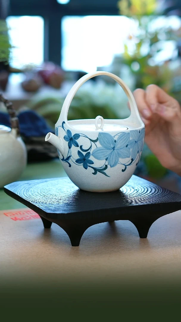 瓷片01兰花白陶提梁壶煮水壶泡茶壶