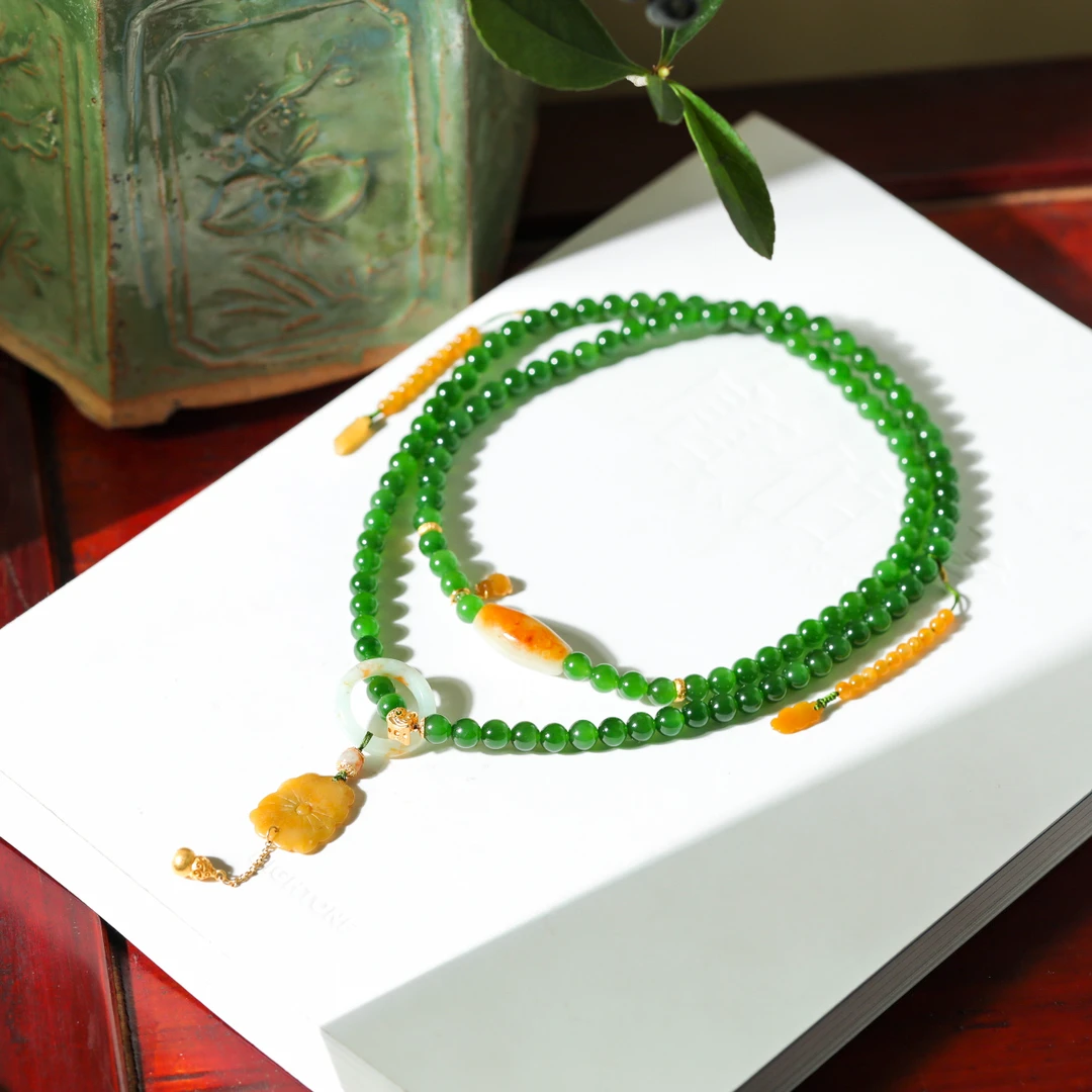 【意婵】《觉醒》108珠天然典藏级老料和田玉碧玉18K金翡翠-909282