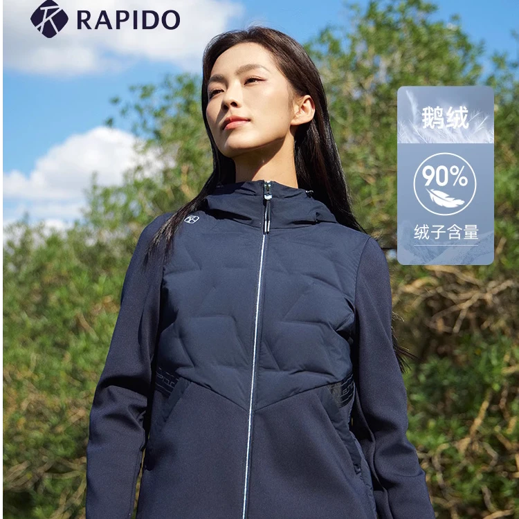 RAPIDO睿必度秋冬女休闲时尚舒适拼接连帽鹅绒羽绒服CP4938X12