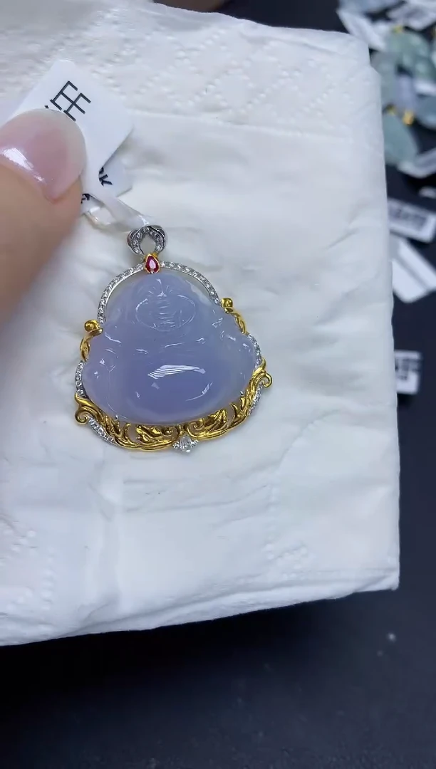翡翠18K金镶嵌颈饰天然缅甸翡翠A货