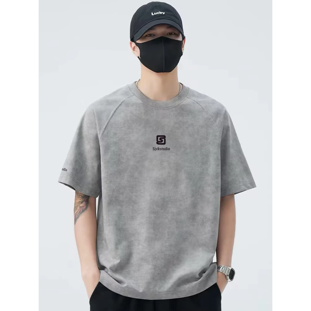 新款纯棉短袖t恤夏季设计感潮牌通勤宽松扎染重磅半袖情侣上衣