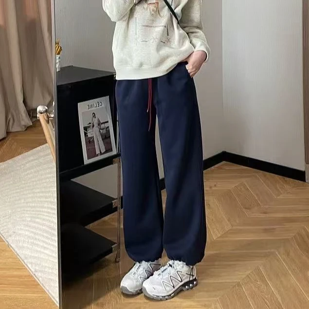 春款来啦！韩版时尚宽松高腰撞色两穿运动休闲裤束脚卫裤女（10610）