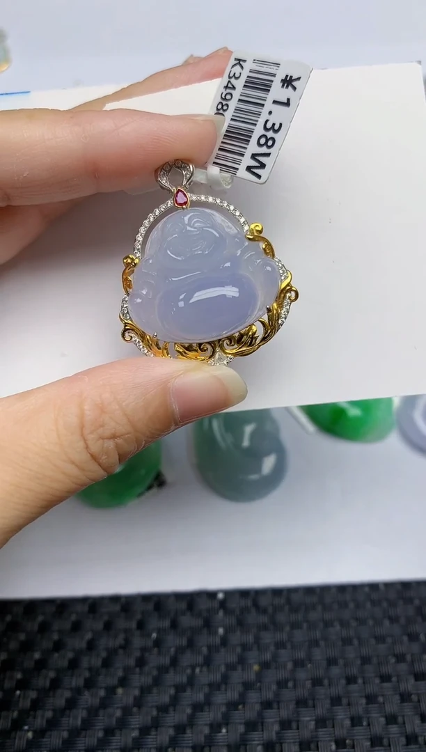 翡翠18K金镶嵌颈饰天然翡翠A货