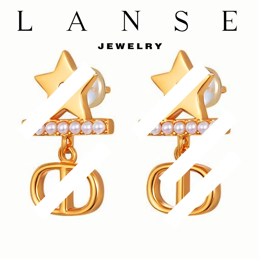 铜合金仿珍珠耳饰 小米珠星星耳钉设计感轻奢镶嵌精致饰品金色