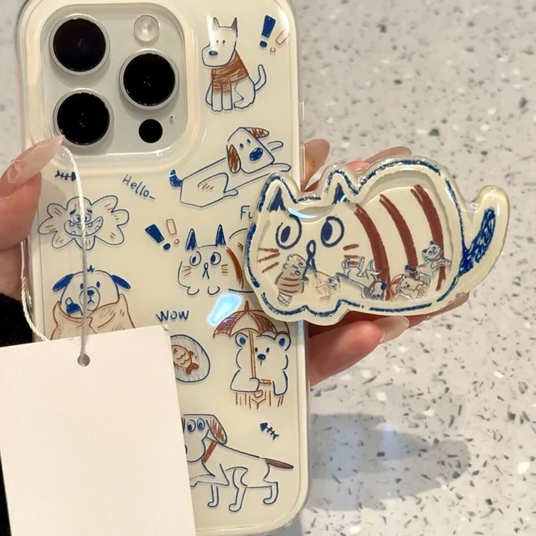 小猫小狗适用iphone16手机壳支架苹果华为vivo小米OPPO荣耀防摔套