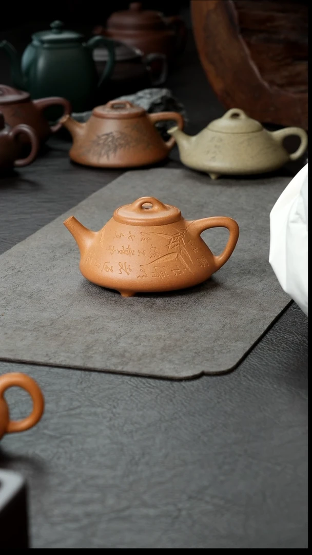 茶壶紫砂黄金段子冶半手180刻竹      全品