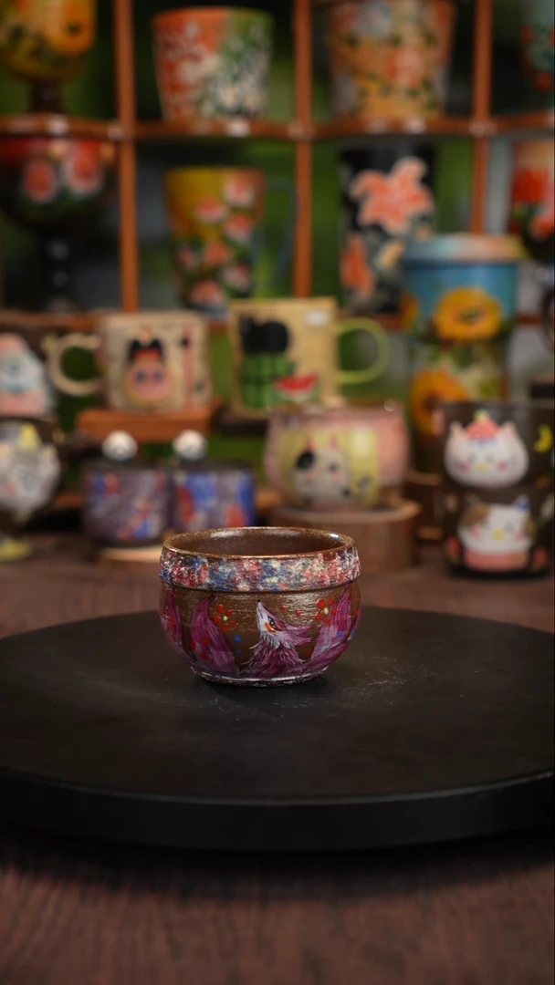 釉下手绘陶瓷紫砂杯